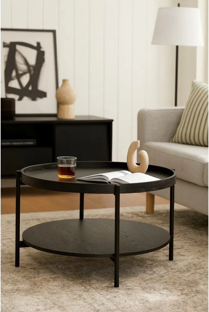 Черна кръгла масичка за кафе от декор от дъб ø 64 cm Hagen – Bonami Essentials