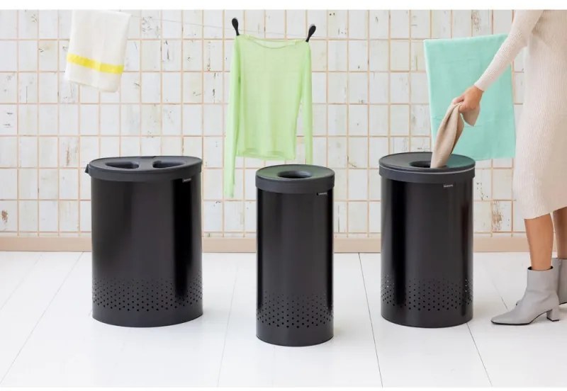 Кош за пране Brabantia 1008916, 35 л, Пластмасов капак, Пълнене без отваряне, Вентилационни отвори, Черен