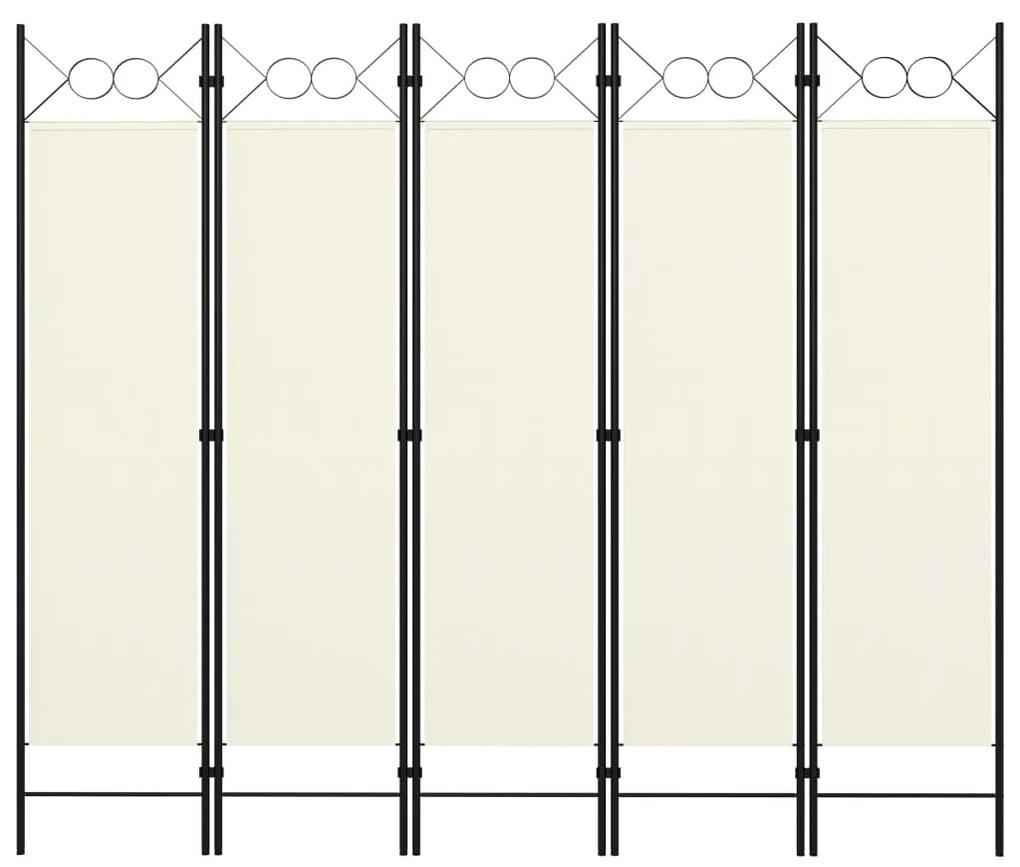Параван за стая, 5 панела, кремавобял, 200x180 см