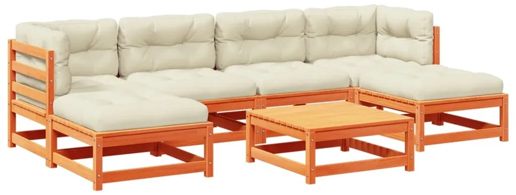 3295823 vidaXL Градински комплект с възглавници, 7 части, восъчнокафяв