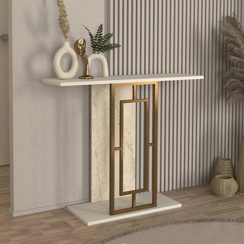 Конзола Alderas TopMebel от меламин в цвят пясъчник - травертин - злато 90x29.6x76.8cm