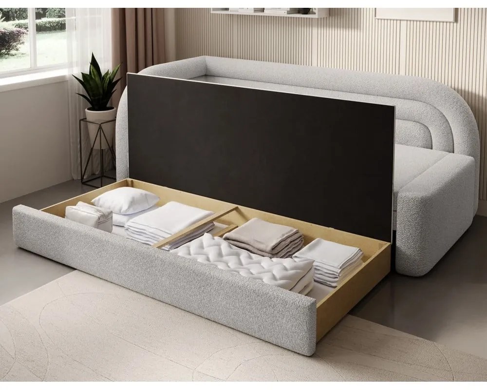 Кремав сгъваем/с място за съхранение диван от прежда с примки от букле ляв ъгъл 223 cm Fabillo – ELTAP