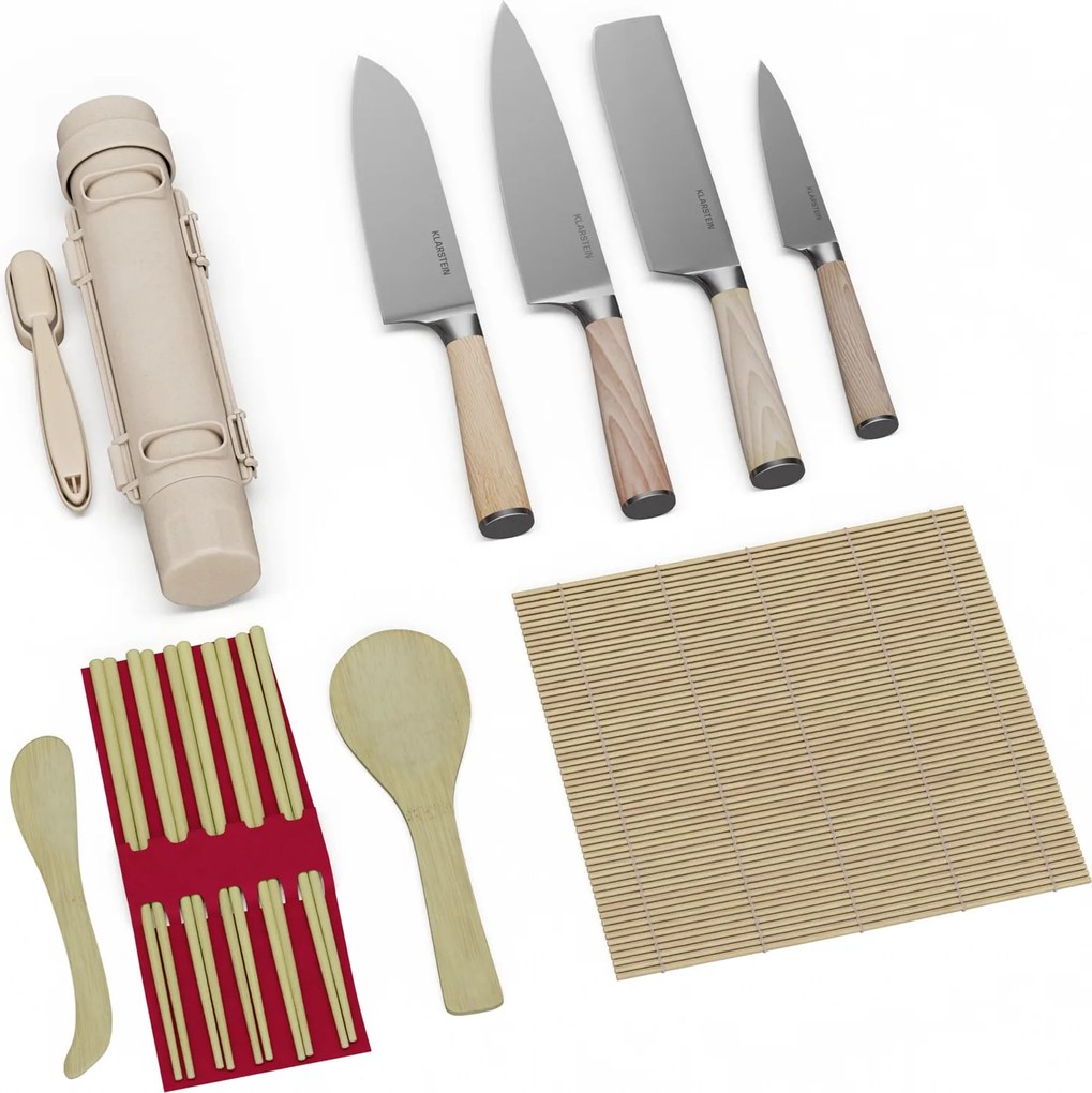 Klarstein Комплект ножове за суши Shibui, 15 части, 4 ножа с практични аксесоари