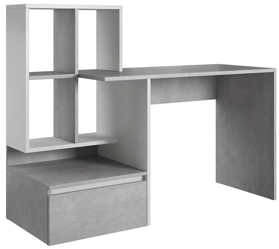 Писмено бюро с полица MARLO, бетонно сиво/бяло