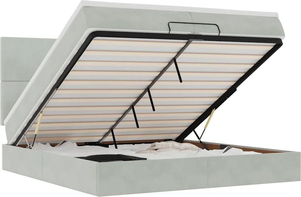 3314270 vidaXL Османска легло с матраци и LED, светлосиво, 200x200 см, кадифе