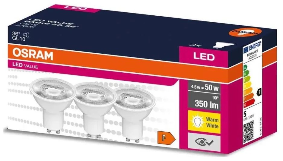 К-кт 3x LED Крушка PAR16 GU10/4,5W/230V 2700K - Osram