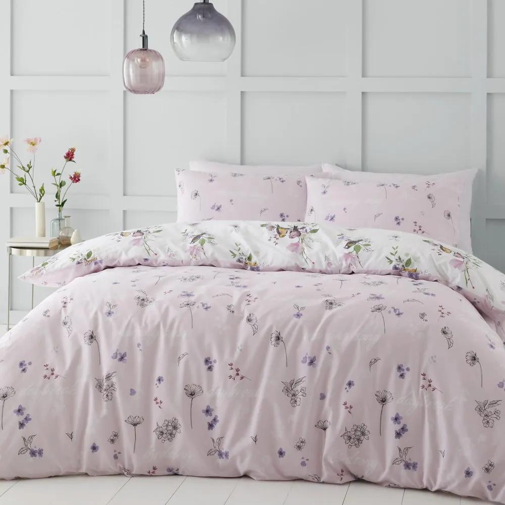 Розово и бяло единично спално бельо 135x200 cm Songbird - Catherine Lansfield