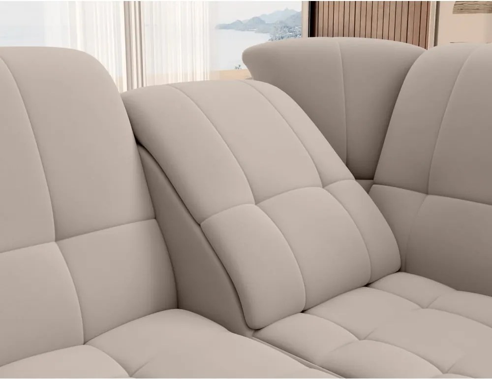 Бежов кадифен разтегателен ъглов диван с място за съхранение (десен ъгъл L форма) Sado – ELTAP