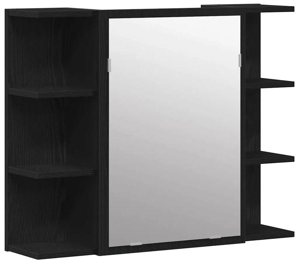 862498 vidaXL Шкаф с огледало Черен дъб 80 x 20.5 x 64 см Инженерно дърво