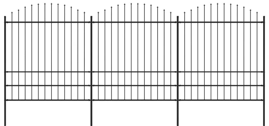 Градинска ограда с пики, стомана, (1,75-2)x5,1 м, черна