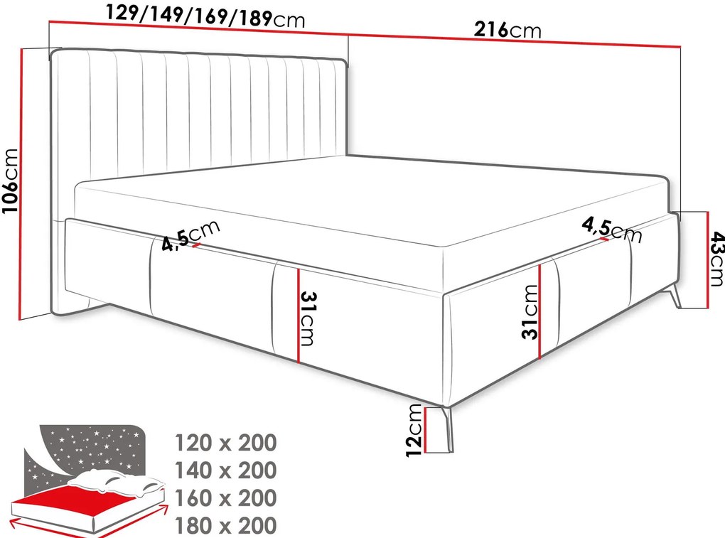 Επενδυμένο κρεβάτι Morris-Gkri Skouro-120 x 200