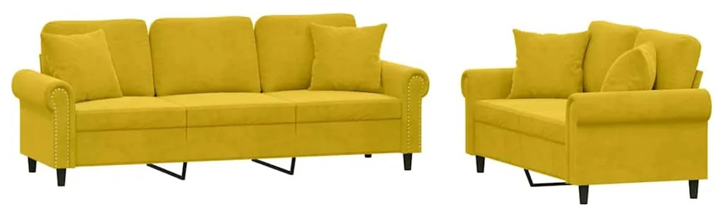 3202276 vidaXL Комплект дивани от 2 части с възглавници, жълт, кадифе