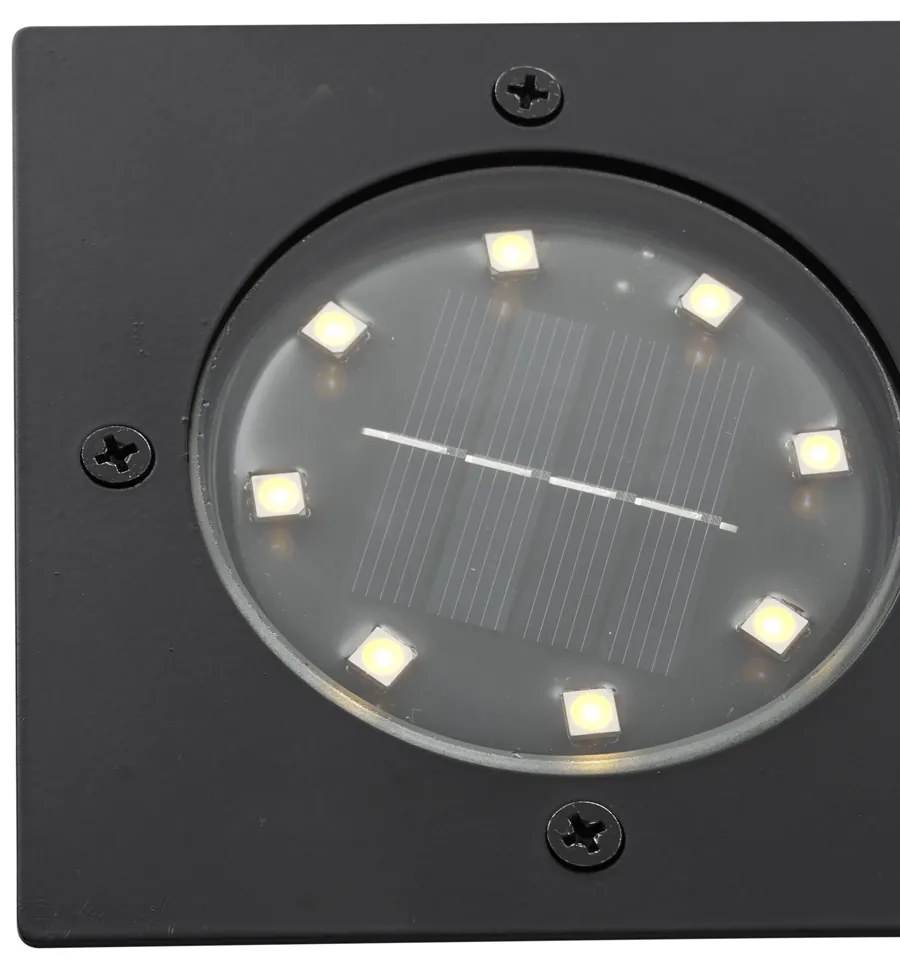 Комплект от 6 черни квадратни наземни прожектора с LED IP65 соларно захранване - Тери