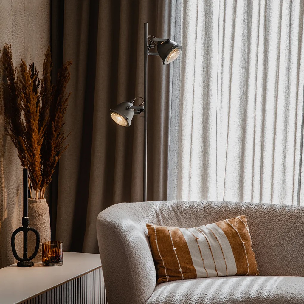 Индустриална подова лампа стомана с дърво 2-светлина - Emado