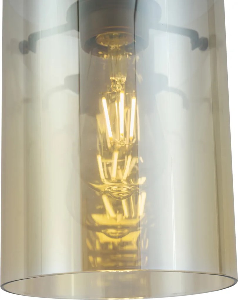 Модерен прожектор тъмен бронз с кехлибарено стъкло за релсова система 1-фазна - Iconic Dome