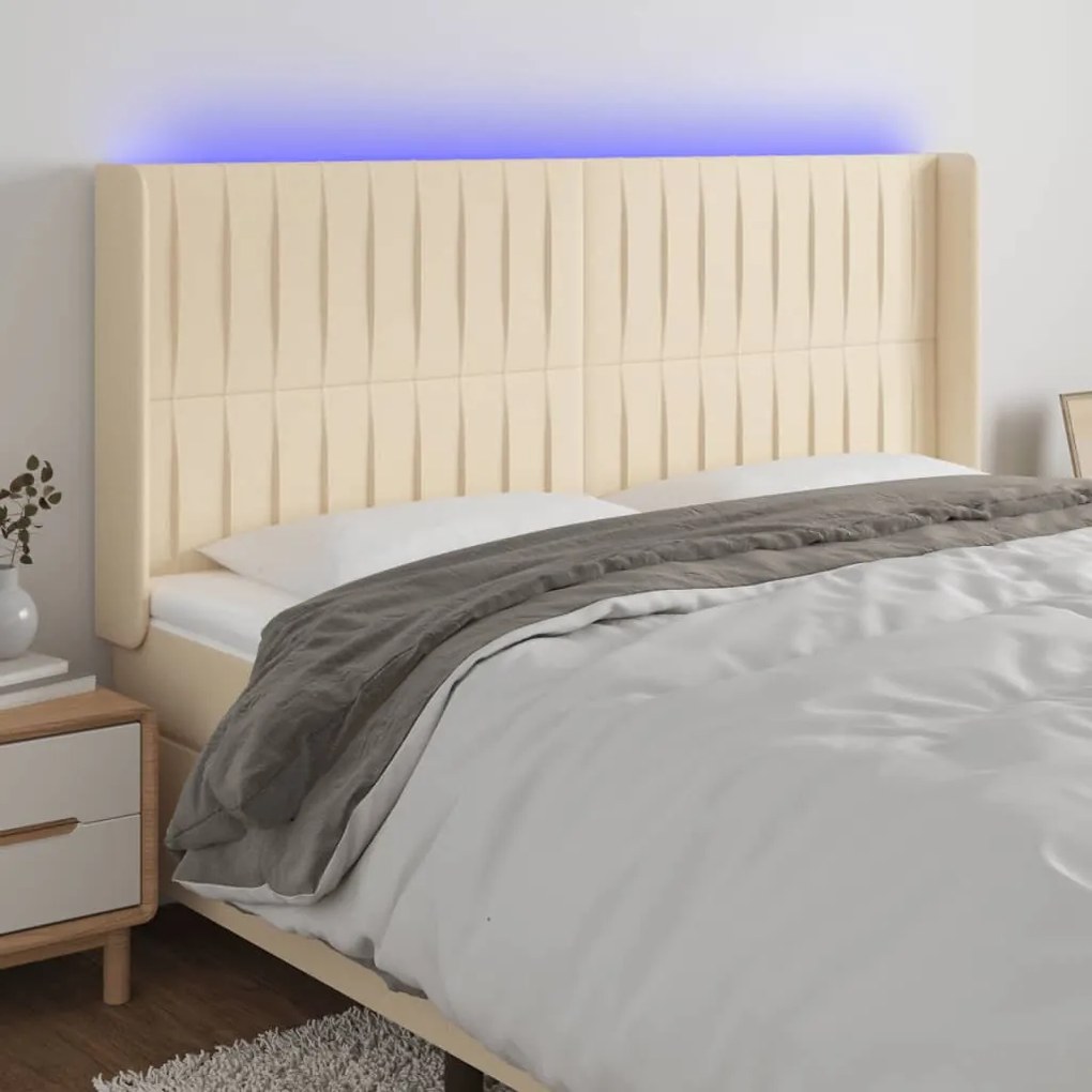 3124297 vidaXL LED горна табла за легло, кремава, 163x16x118/128 см, плат