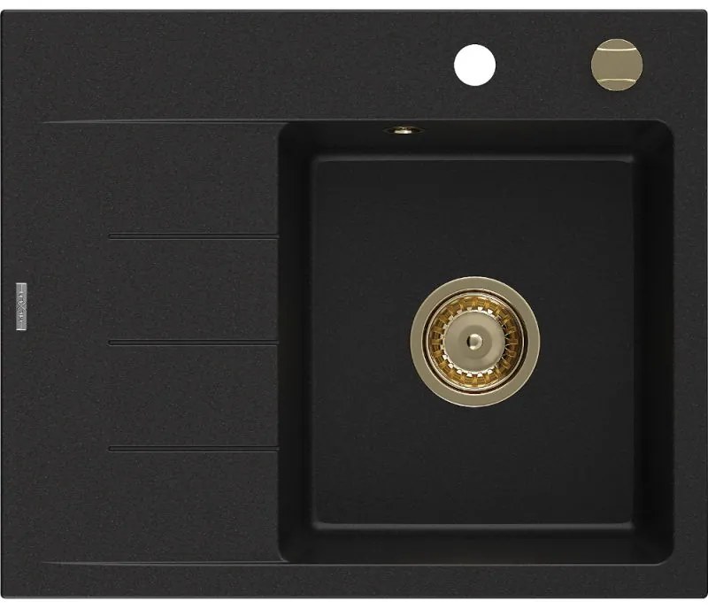 Mexen Ben гранитна мивка с 1 отделение и десен отцедник, 600 x 500 мм, черна,