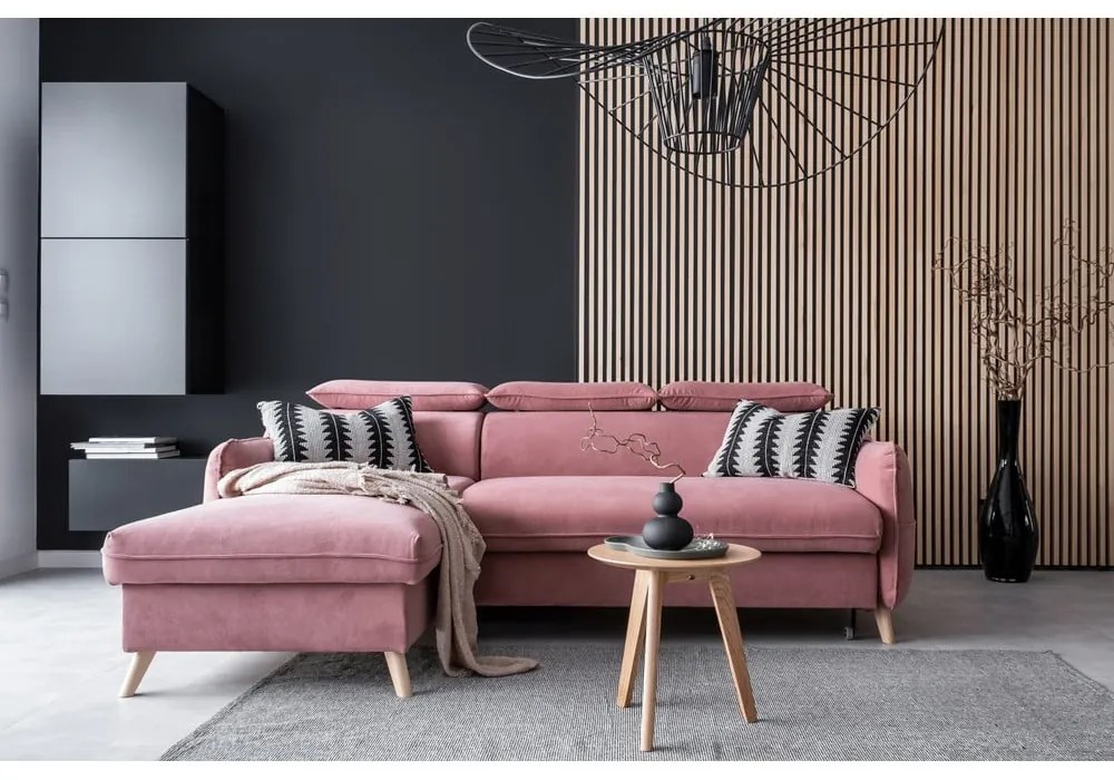 Ъглов диван от светлорозово кадифе (ляв ъгъл) Sweet Harmony - Miuform