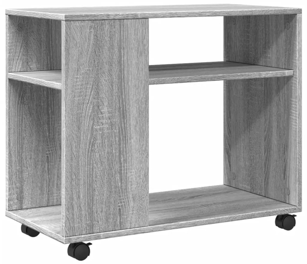 853151 vidaXL Странична маса с колела сив сонома 70x35x60 см инженерно дърво