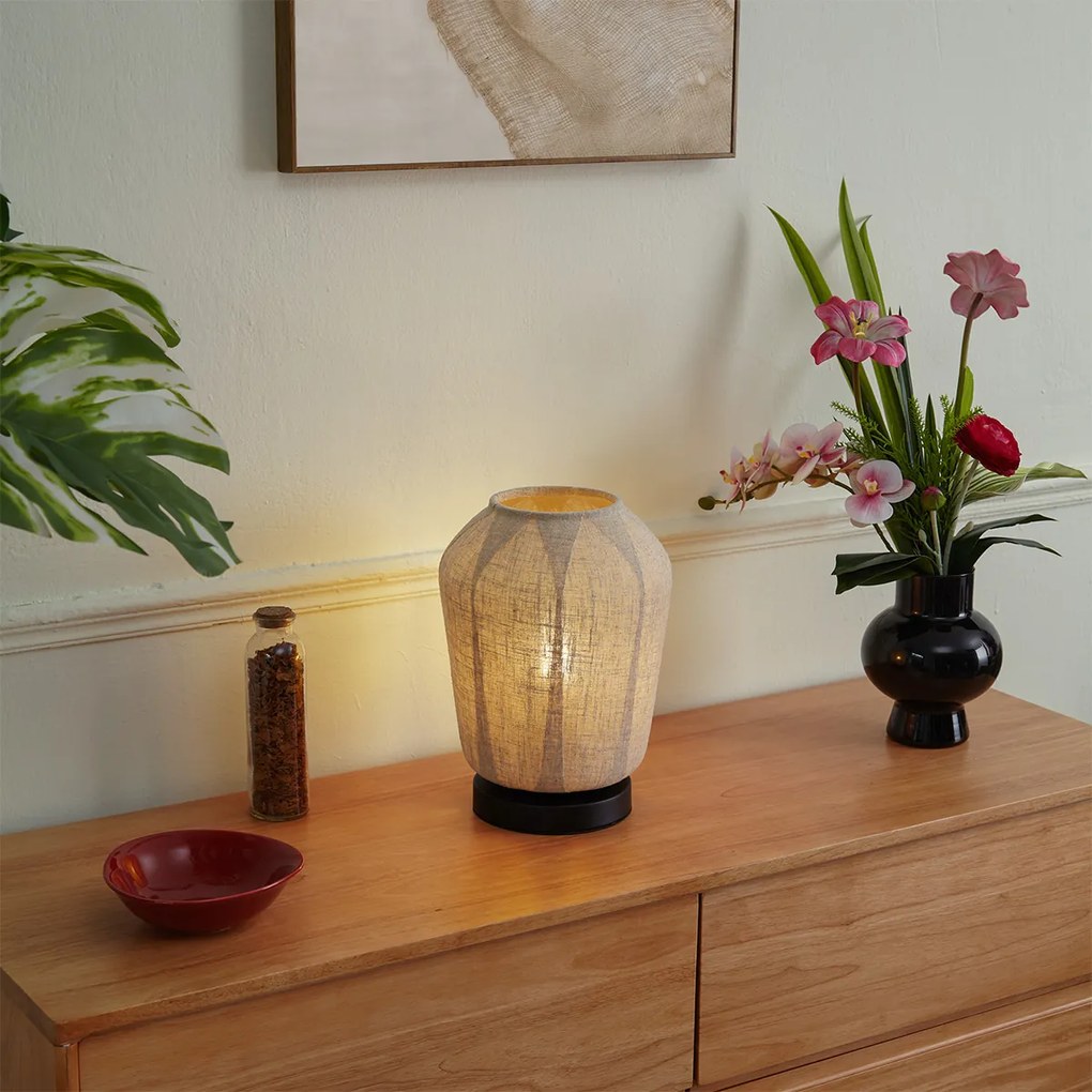 Japandi настолна лампа черна с бежов ленен абажур 21,5 см - Nami