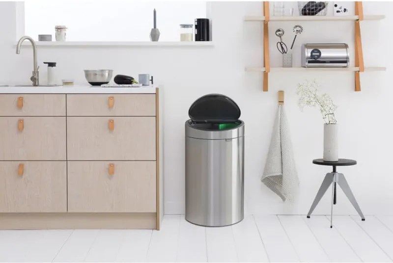 Кош за боклук Brabantia Touch Bin New Recycle 650527, 23+10 л, Безшумно и плавно затваряне, Плосък гръб, Устойчив на пръстови отпечатъци, Инокс/Мат