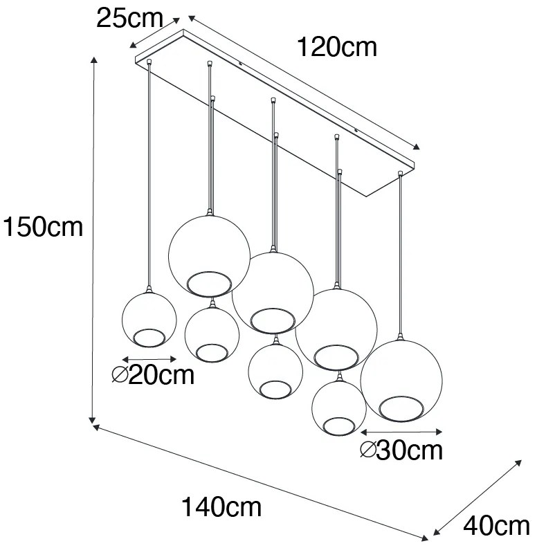 Висяща лампа месинг със синьо и зелено стъкло 8 лампи - Sandra