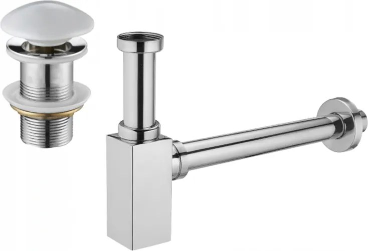 Mexen полусифон умивалников квадратен с керамична тапа клик-клак, без преливник, хром/бял - 7991060-02