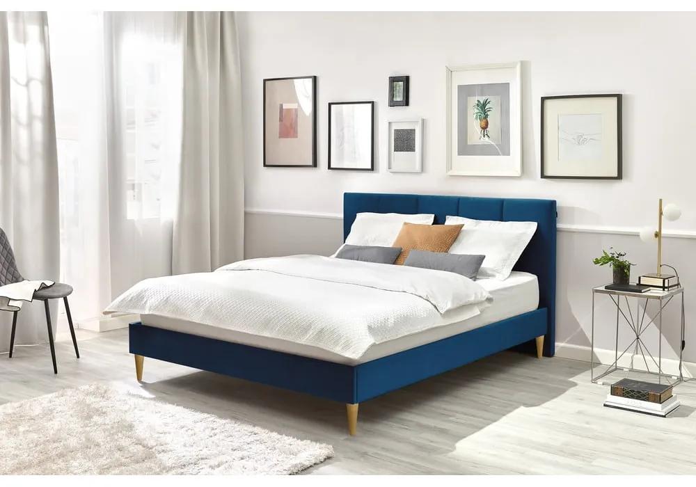 Синьо тапицирано двойно легло с решетка 180x200 cm Vivara - Bobochic Paris