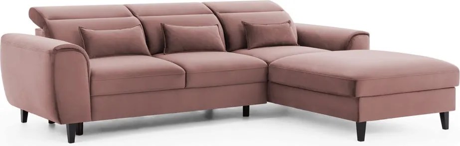 Розов кадифен разтегателен ъглов диван с място за съхранение (десен ъгъл) Foble – ELTAP