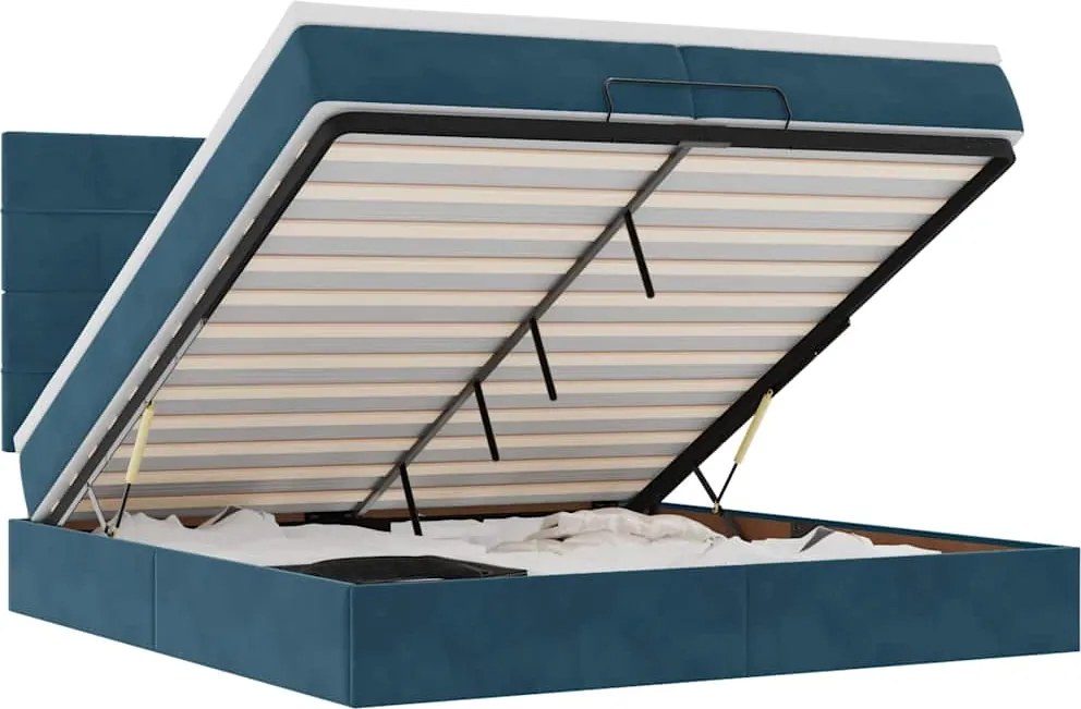 3314346 vidaXL Османска легло с матраци и LED, тъмносиньо, 200x200 см, кадифе