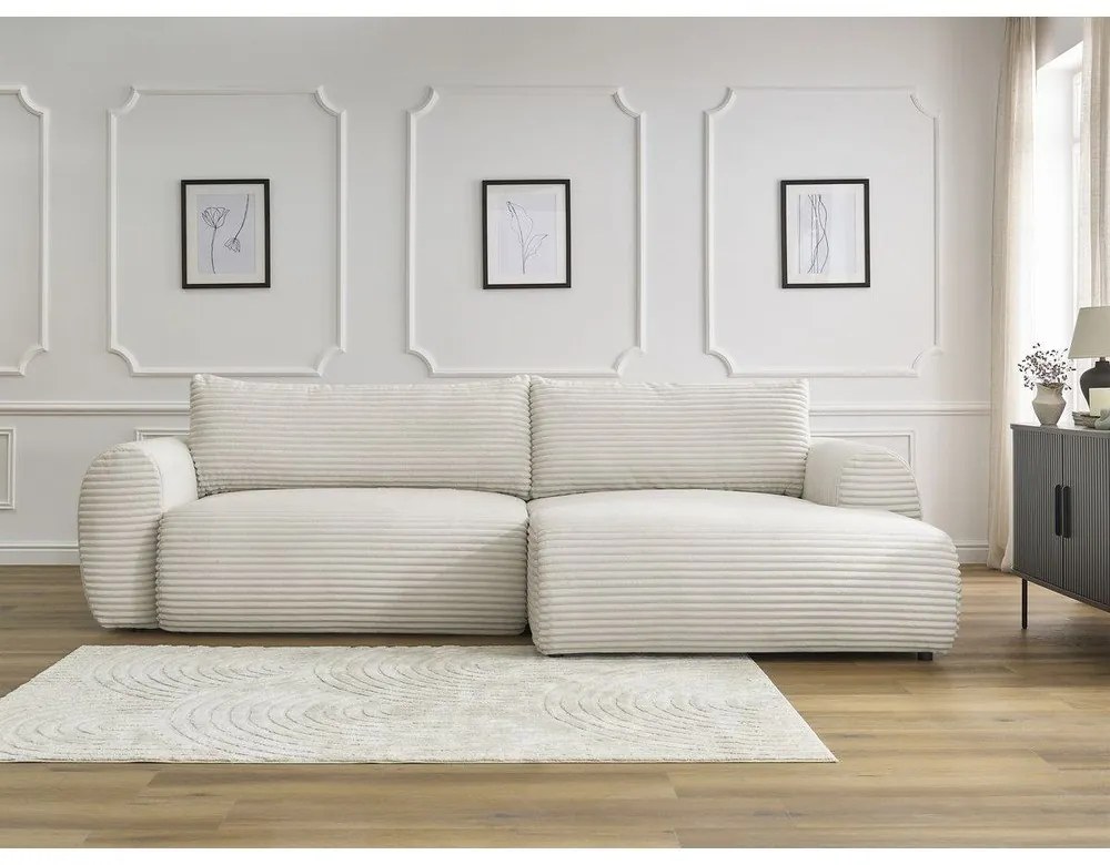 Кремав разтегателен ъглов диван от рипсено кадифе (десен ъгъл) Lucien – Bobochic Paris