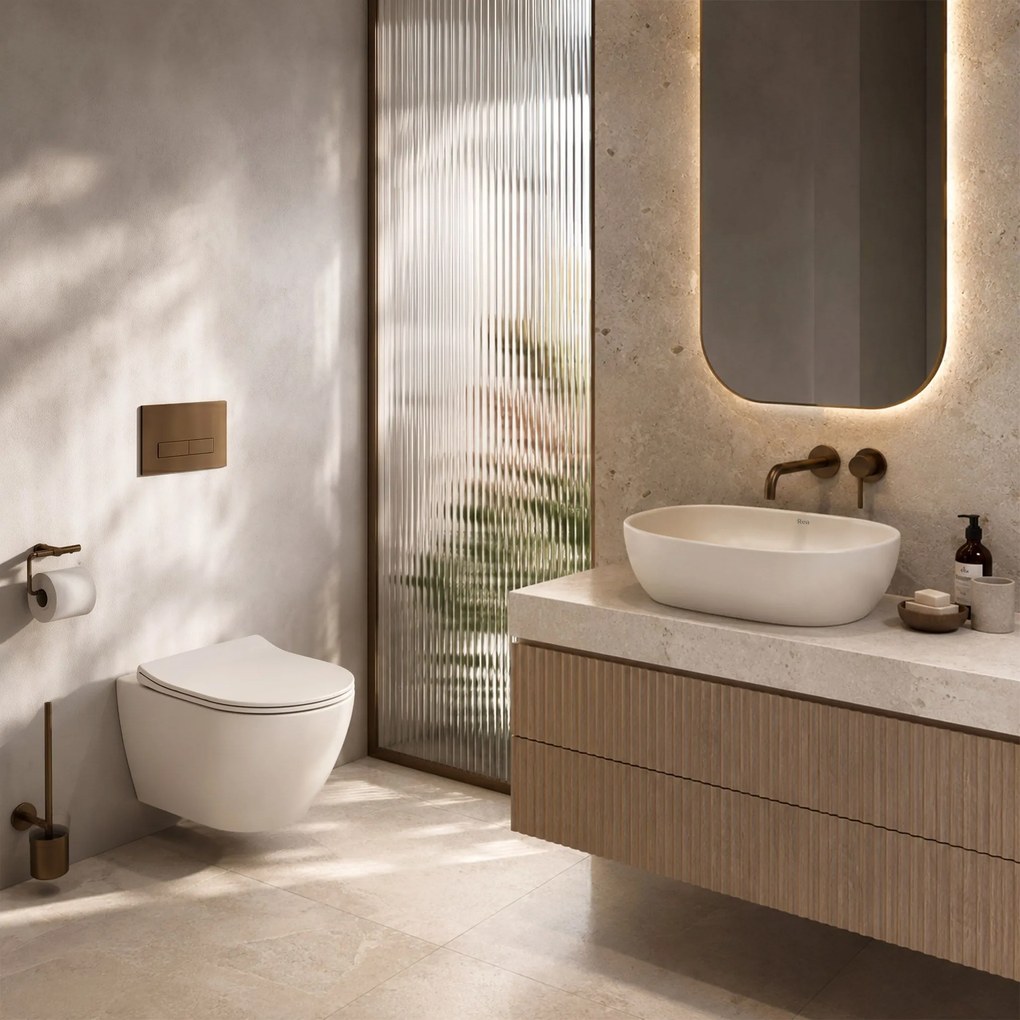 Комплект Конзолна WC Чиния Focus + Умивалник за Плот Rea Focus Creme
