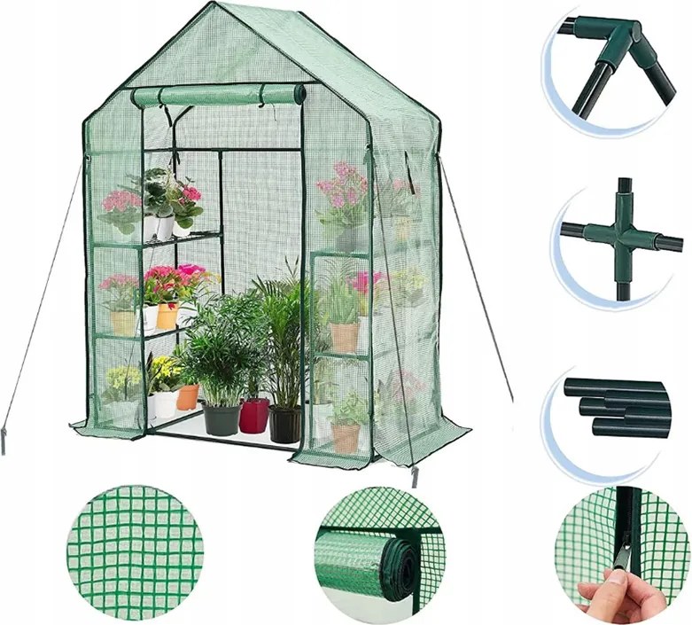 Градинска оранжерия с фолио и рафтове 73 x 140 m x 200 cm