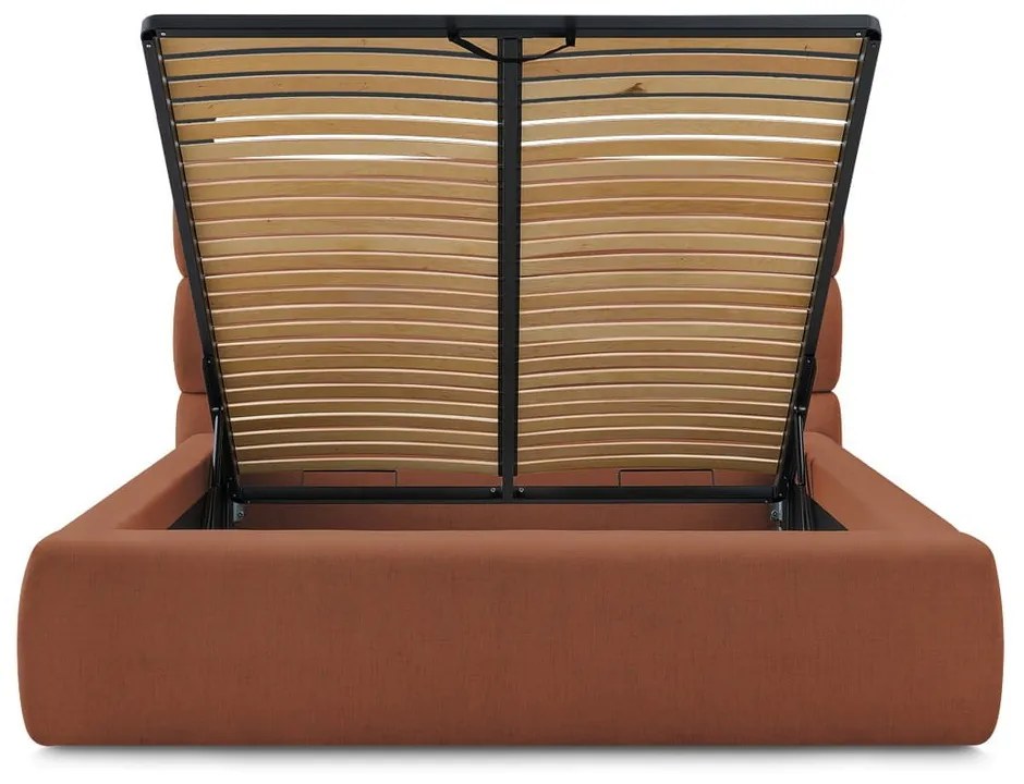 Оранжево тапицирано двойно легло с място за съхранение с решетка 160x200 cm Jagna - Bobochic Paris