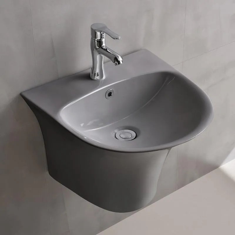 Мивка за баня ICC 4746MG, Inter Ceramic, с полуконзола, стенен монтаж, с отвор за смесител и преливник, порцелан, сив мат, 48x46x37см