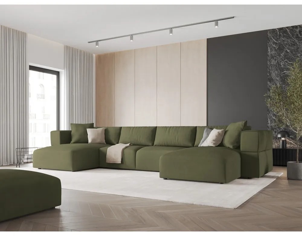 Светлозелен ъглов U-образен диван Esther – Milo Casa