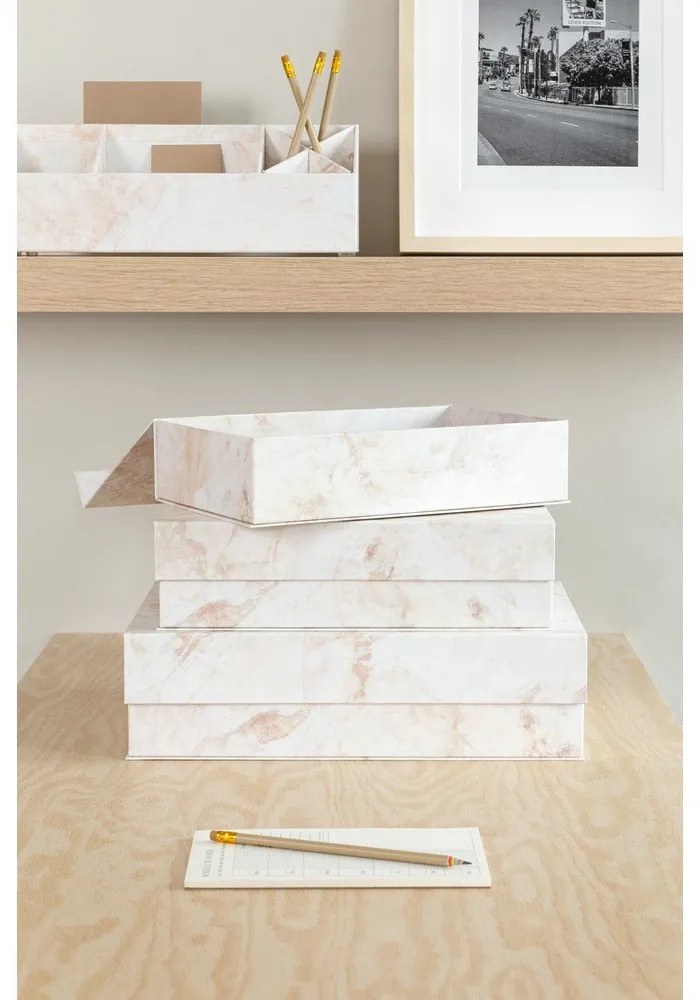 Бежови картонени кутии за съхранение в комплект от 3 бр. с капаци 42,5x29,5x13 cm Kian Paper Laminate – Bigso