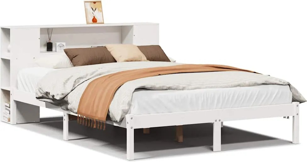 3321545 vidaXL Легло с етажерка за книги, без матрак, 160x200 см, бор масив