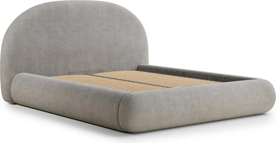 Сиво-бежово двойно легло 180x200 cm тапицирано с място за съхранение с включена подматрачна рамка Maumere – Maison de Rêve