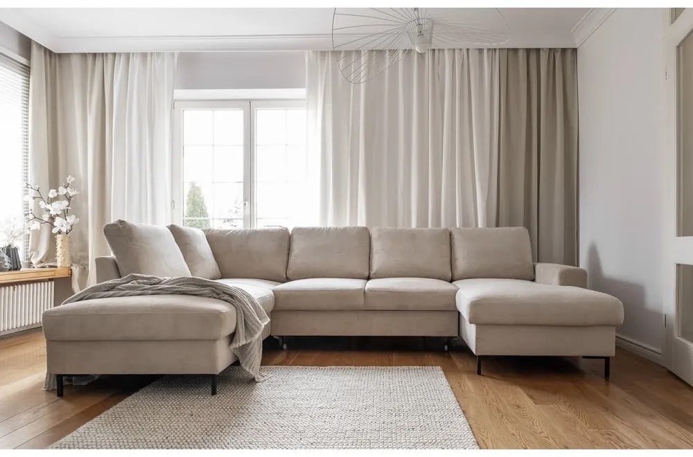 Бежов разтегателен ъглов диван от рипсено кадифе (ляв ъгъл) Lofty Lilly – Miuform