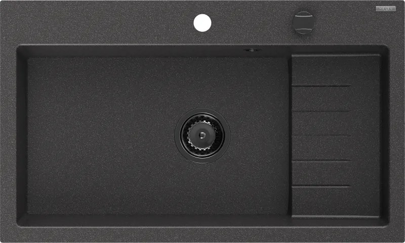 Mexen Omar Гранитна мивка с едно отделение 800 x 480 мм, черна на петна, черен сифон - 6520801005-76-B