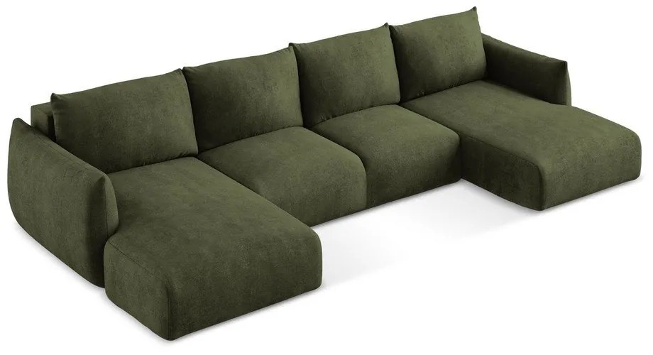 Зелен шенилов сгъваем ъглов диван (U форма) Leila – Makamii