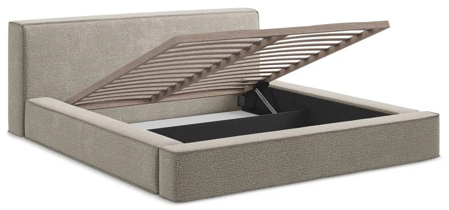 Тапицирано двойно легло сиво с място за съхранение и решетка 160x200 cm Noho - Makamii