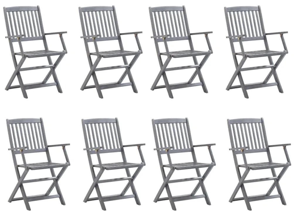 3078285 vidaXL Сгъваеми градински столове, 8 бр, с възглавници, акация масив