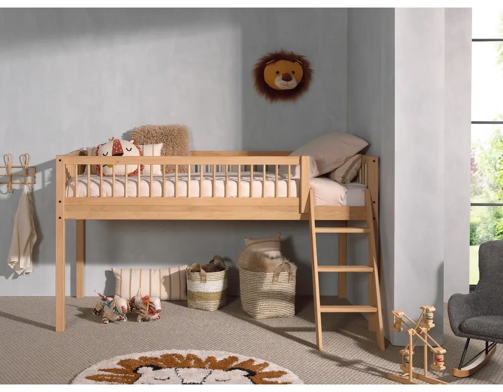 Детско повдигнато легло от масивен дъб в естествен цвят 90x200 cm Forrest – Vipack