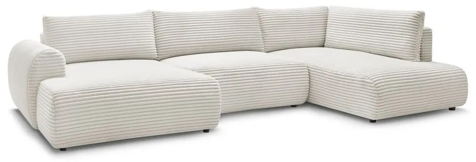Кремав сгъваем/с място за съхранение ъглов диван от рипсено кадифе (десен ъгъл/U форма) Lucien – Bobochic Paris