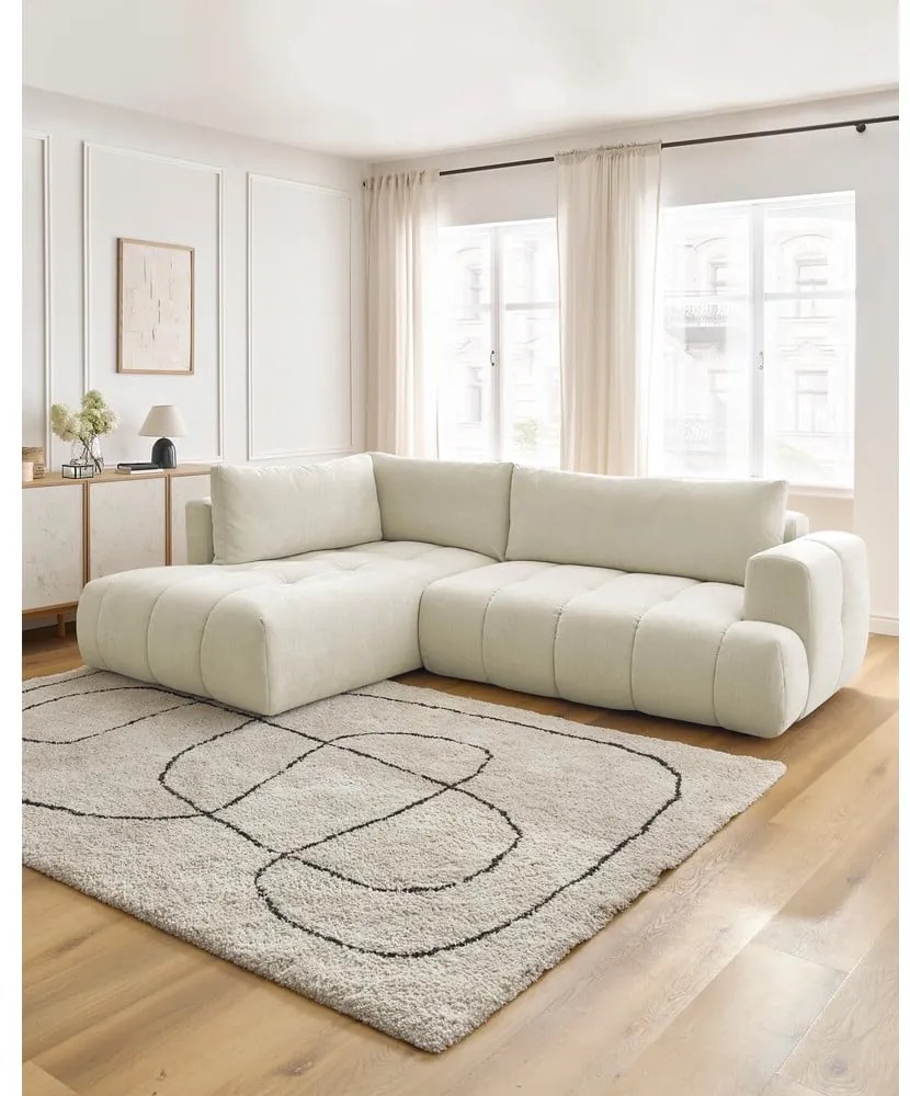 Бежов сгъваем/с място за съхранение ъглов диван (ляв ъгъл/L форма) Fuji – Bobochic Paris