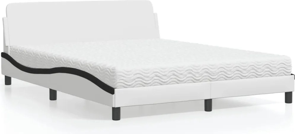3208443 vidaXL Легло с матрак Dover, бяло и черно, 160x200 см, изкуствена кожа