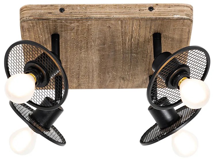 Индустриален таванен прожектор черен с дърво 4-светлина - Jasmine