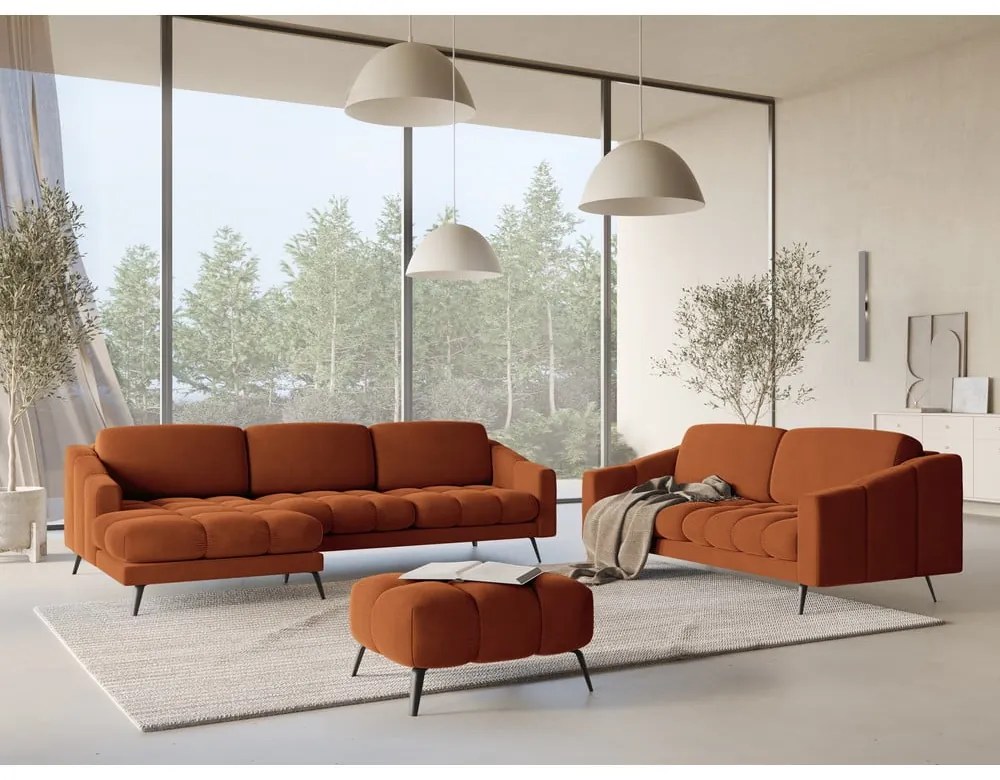 Оранжев кадифен ъглов диван (ляв ъгъл) Nalu – Makamii